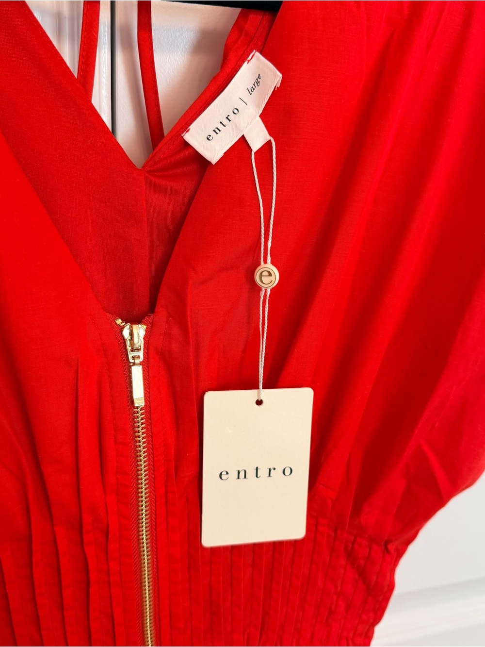 entro Red Zip-Front Midi Dress with Smocked Waist - Picture 5 of 6